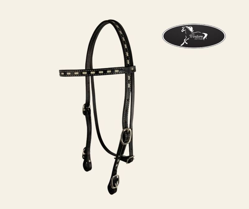 ​Black Argentina Cow Leather Buck Stitched Headstall