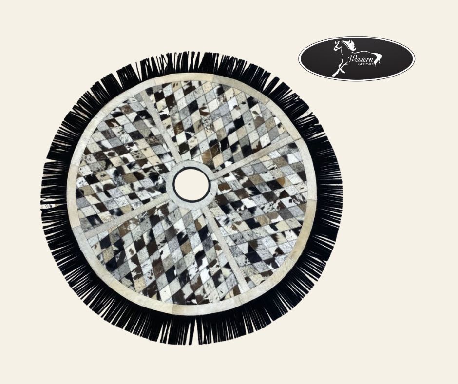 Cowhide &amp; Leather Christmas Tree Skirt - Diamond Pattern