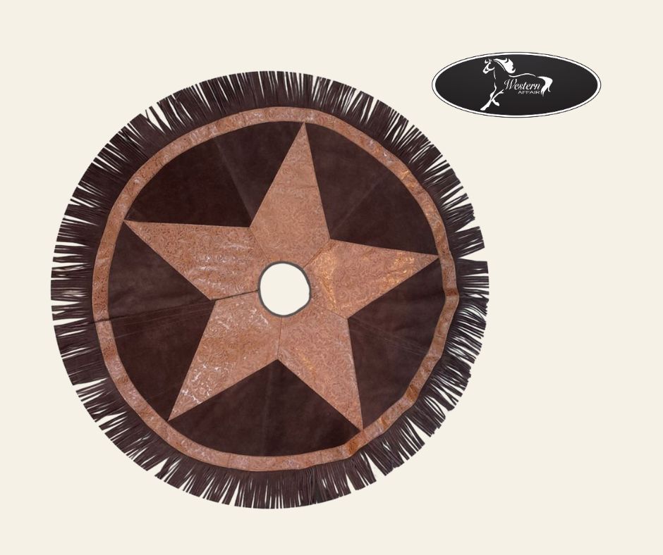 Suede Leather Christmas Tree Skirt - Embossed Leather Star