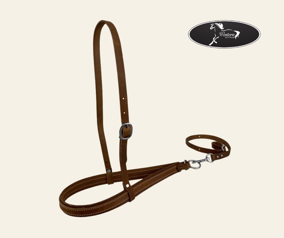 Argentina Cow leather Adjustable Noseband and Tiedown, Colour: Medium Brown