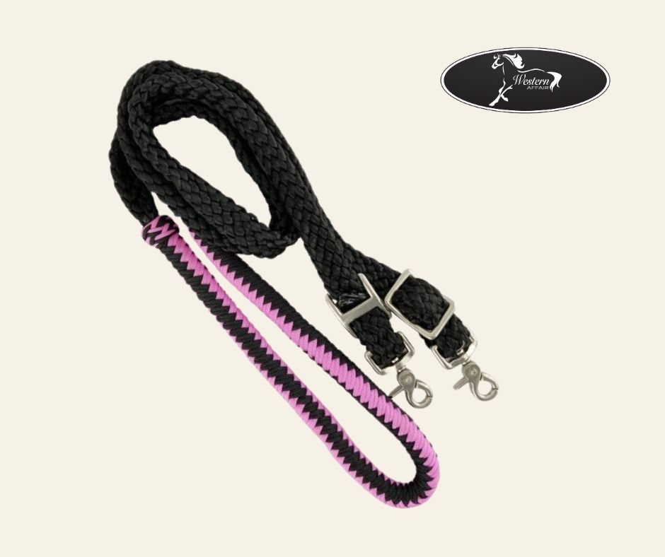 8ft Nylon Braided Roping Rein, Colour: Pink