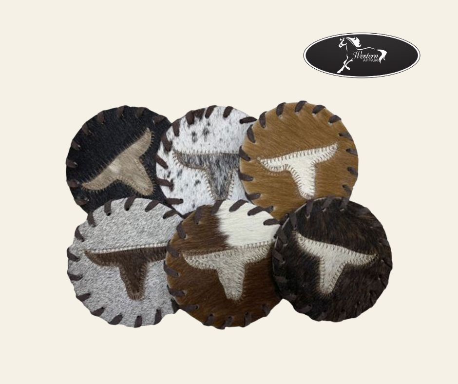Texas Longhorn Cowhide Coasters - Sold Individually