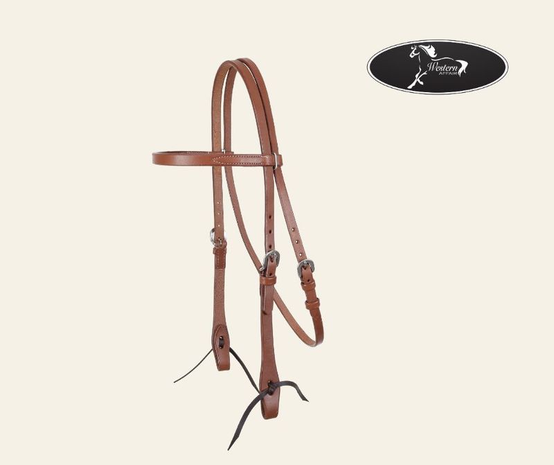 Argentina Harness Cow Leather Browband Headstall with Tie Ends