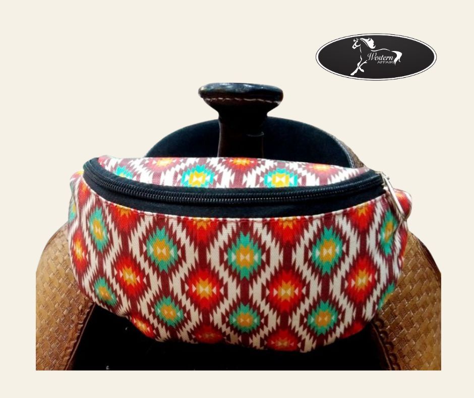 Aztec Print Insulated Nylon Saddle Pouch - Red, Orange &amp; White
