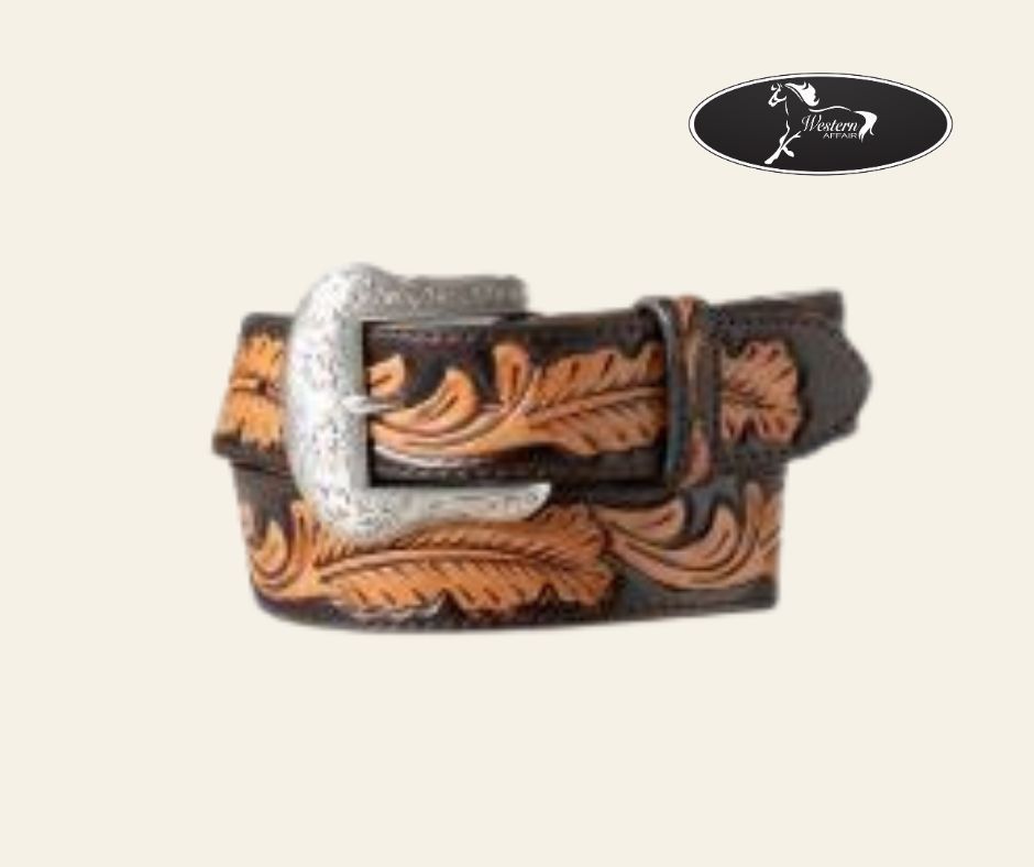 Nocona Men&#39;s Belt with Hand Tooled Leaf Pattern 2 Tone, Size: 36