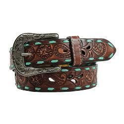 Angel Ranch Ladies Belt 1 1/2&#39;&#39; Turquoise Buck Lace Brown, Size: L