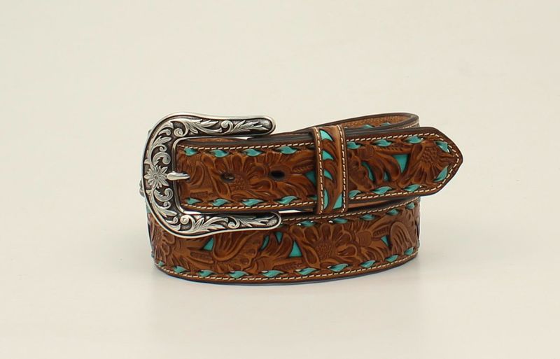 Nocona Ladies Belt with Turquoise Underlay