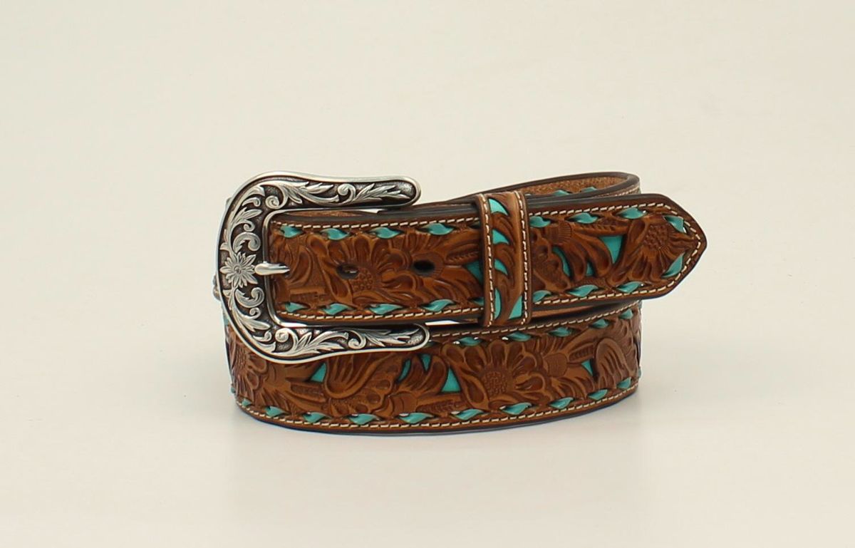 Nocona Ladies Belt with Turquoise Underlay, Size: S