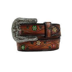 Angel Ranch Girls Belt with Colorful Flowers, Size: 20
