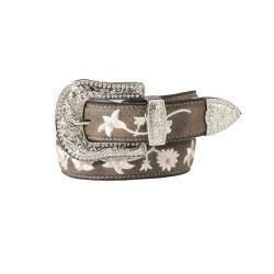 Angel Ranch Grey Girls Belt with Floral Design, Size: 26