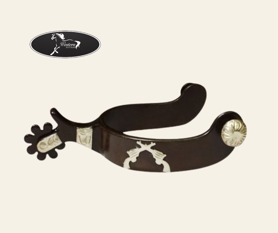 Antique Brown Spur with Engraved Silver Guns Overlay