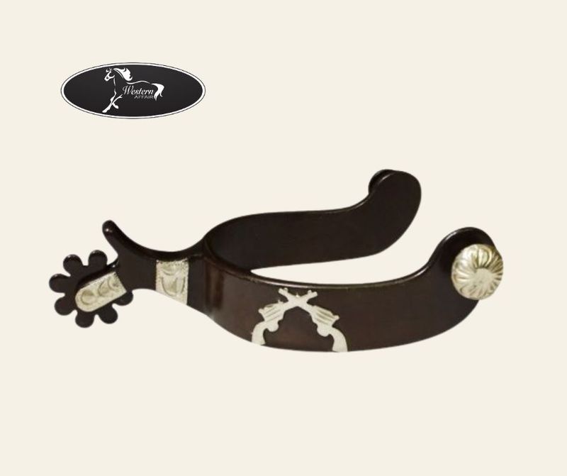 Antique Brown Spur with Engraved Silver Guns Overlay