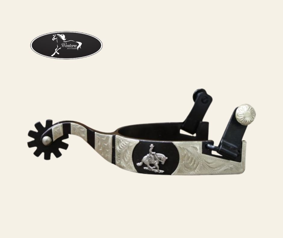 Black Steel Spur with Reining Horse Design