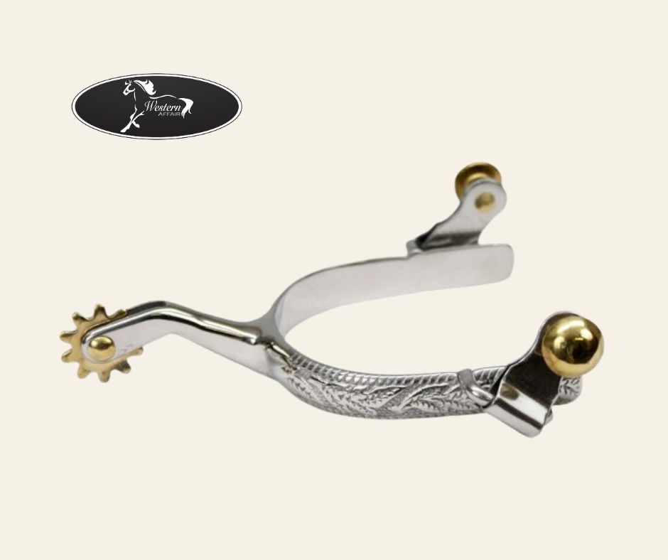 Stainless Steel Ladies Engraved Spurs with Brass Rowels