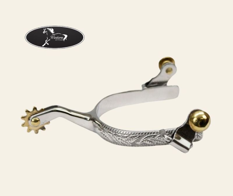 Stainless Steel Ladies Engraved Spurs with Brass Rowels
