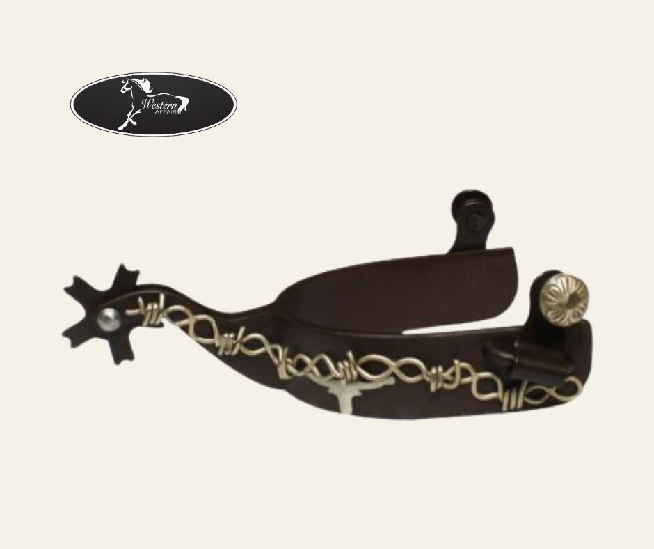 Brown Steel Spur w Barb Wire &amp; Steer Head Design
