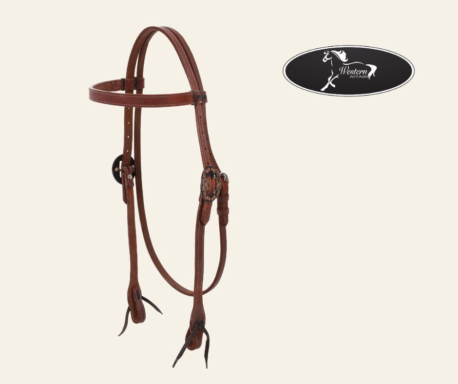 Harness Leather Browband Headstall with Floral Buckles