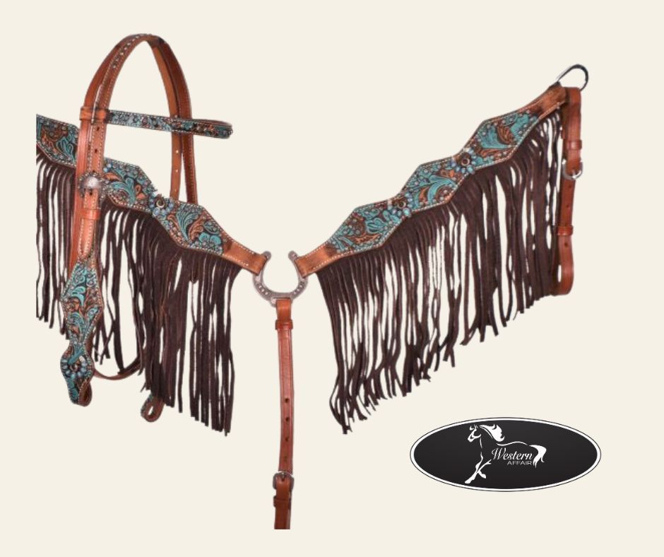 Turquoise and Brown Floral Tooled Matching Set