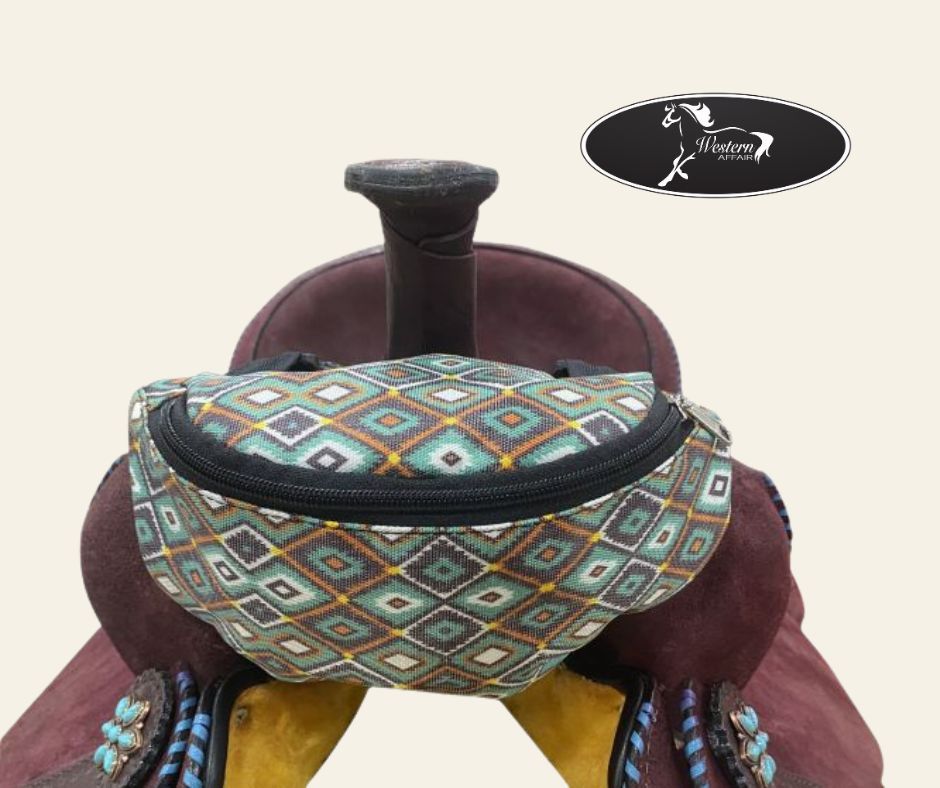 Teal Aztec Print Saddle Pouch