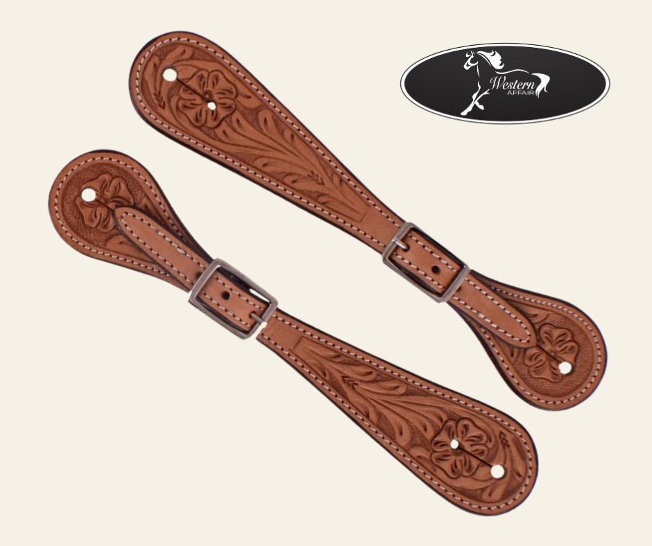 Argentina Cow Leather Spur Straps with Floral Tooling Argentina Cow Leather Spur Straps with Floral Tooling