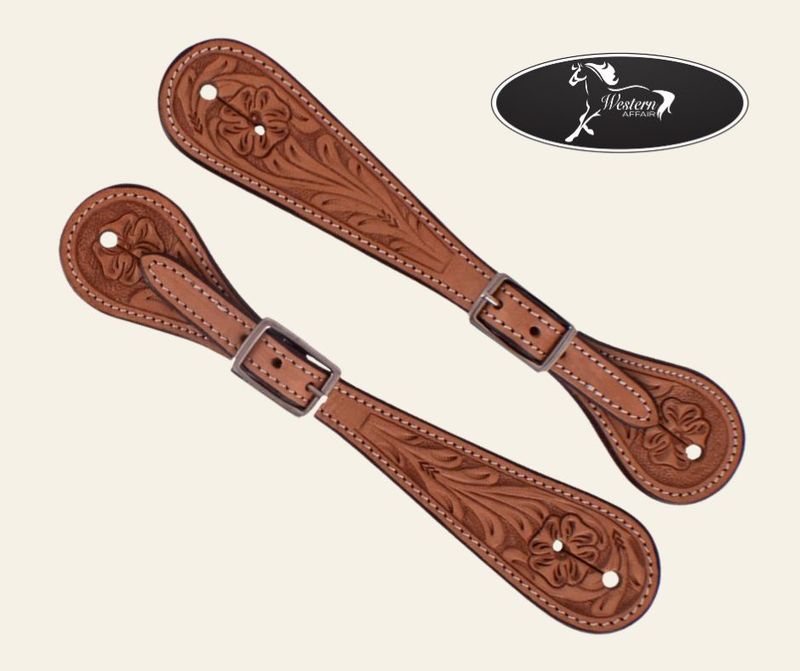 Argentina Cow Leather Spur Straps with Floral Tooling Argentina Cow Leather Spur Straps with Floral Tooling