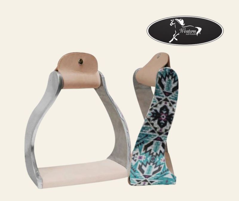 Twisted Aluminum Stirrups w Teal Aztec Print Twisted Aluminum Stirrups w Teal Aztec Print