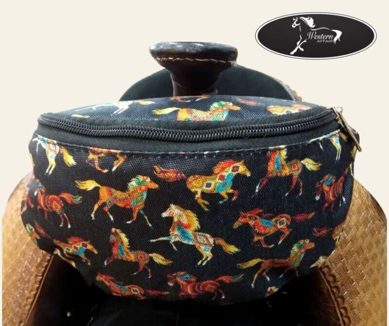 Tribal Running Horse Print Insulated Nylon Saddle Pouch Tribal Running Horse Print Insulated Nylon Saddle Pouch