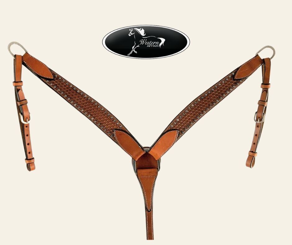 Argentina Cow Leather Basket Tooled Breast Collar Argentina Cow Leather Basket Tooled Breast Collar