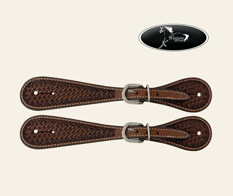 Basket Tooled Argentina Cow Leather Spur Straps Basket Tooled Argentina Cow Leather Spur Straps