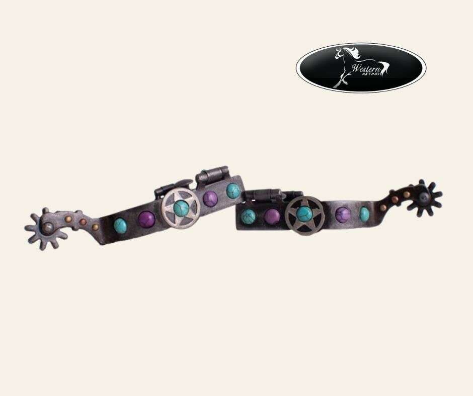 Texas Star Spurs with Purple & Teal Studs Texas Star Spurs with Purple & Teal Studs