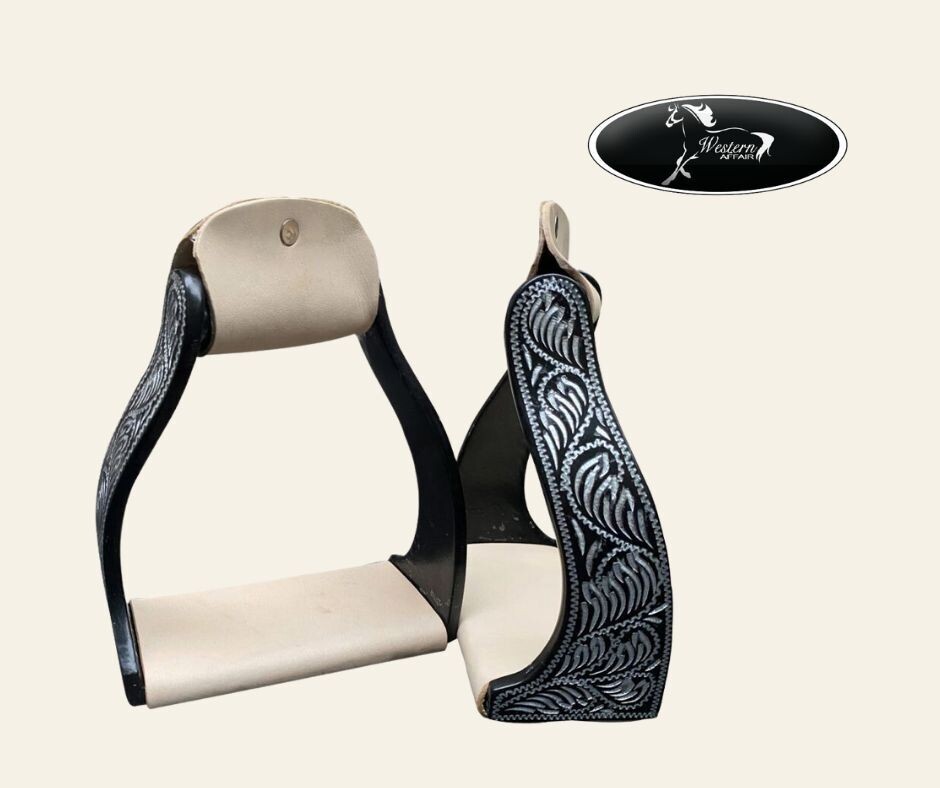 Black Engraved Twisted Aluminum Stirrups Black Engraved Twisted Aluminum Stirrups