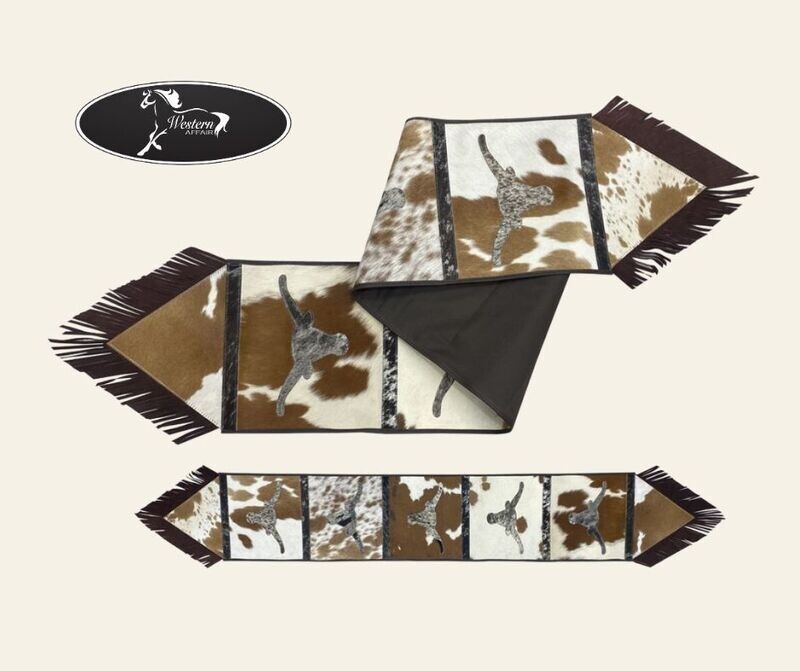 Steer Head Design Hair on Cowhide Table Runner Steer Head Design Hair on Cowhide Table Runner