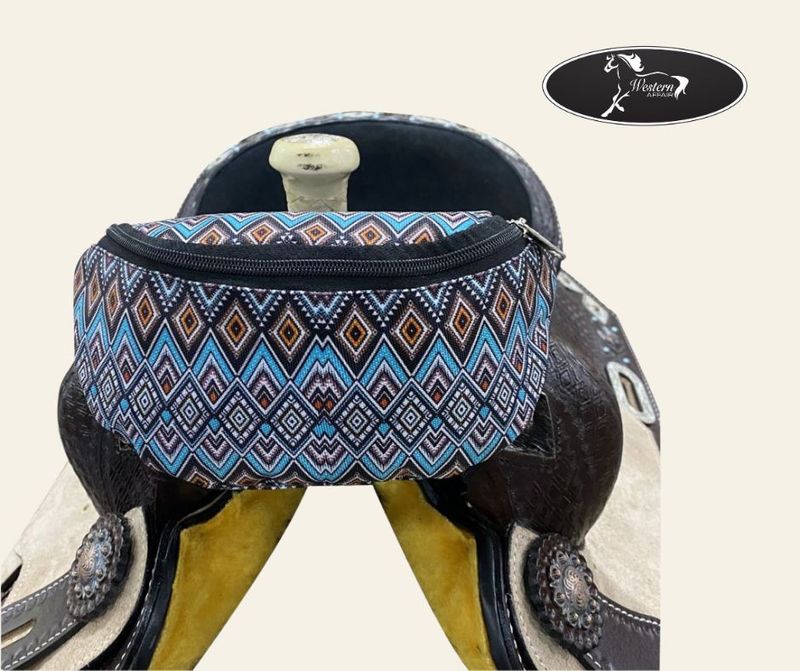 Blue Aztec Print Insulated Nylon Saddle Pouch Blue Aztec Print Insulated Nylon Saddle Pouch