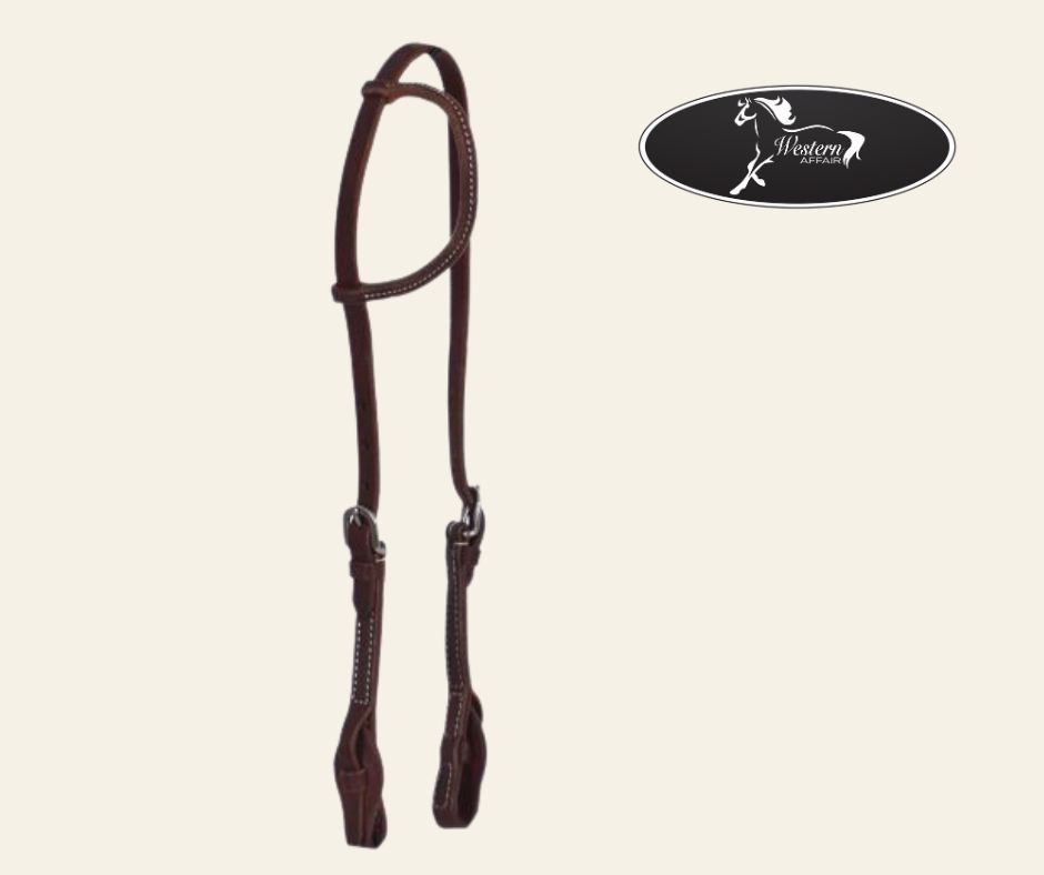 Oiled leather one ear headstall with QC bit loops