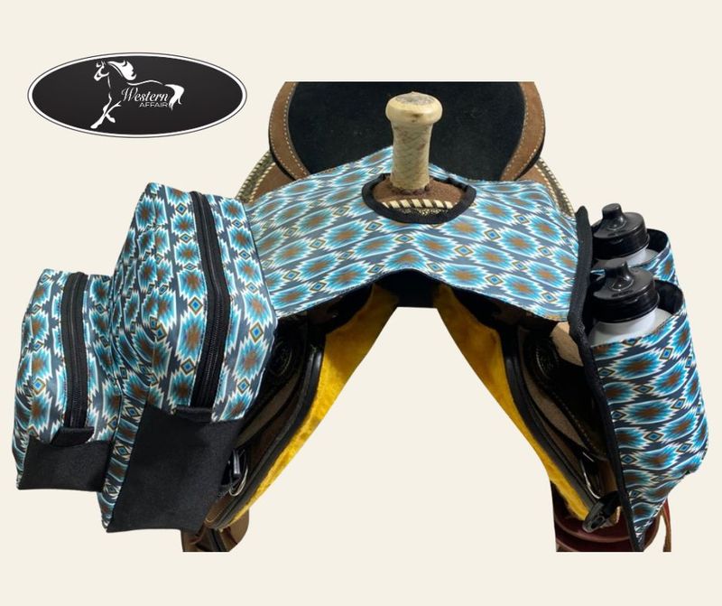 Blue/Grey Aztec Print Nylon Horn Bag Blue/Grey Aztec Print Nylon Horn Bag