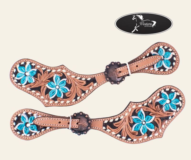turquoise flower spur straps with copper hardware