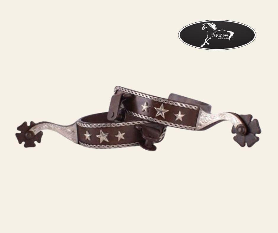 Brown Steel Spurs With Silver Overlay &amp; Rope Design