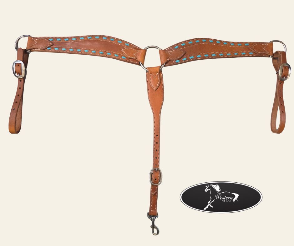 Turqoise Buck Stitch Leather Breast Collar - Amish Range