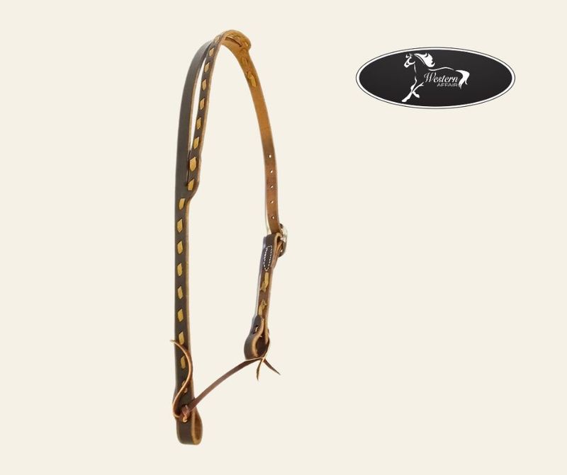 Dark Brown Slit Ear Headstall w Tan Buckstitch - Amish Range