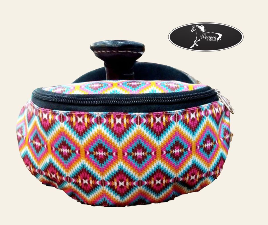Bright Pink Aztec Print Insulated Nylon Saddle Pouch