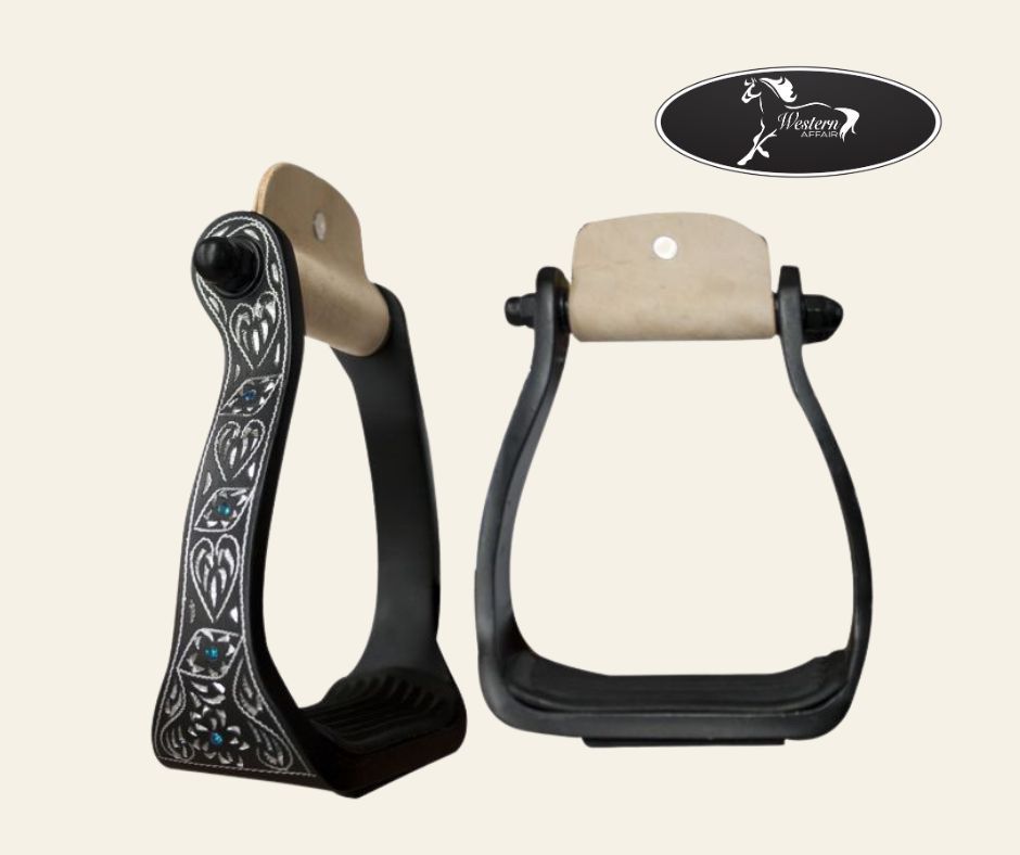 Black Engraved Stirrups with Rhinestones