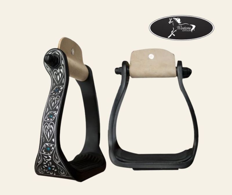 Black Engraved Stirrups with Rhinestones