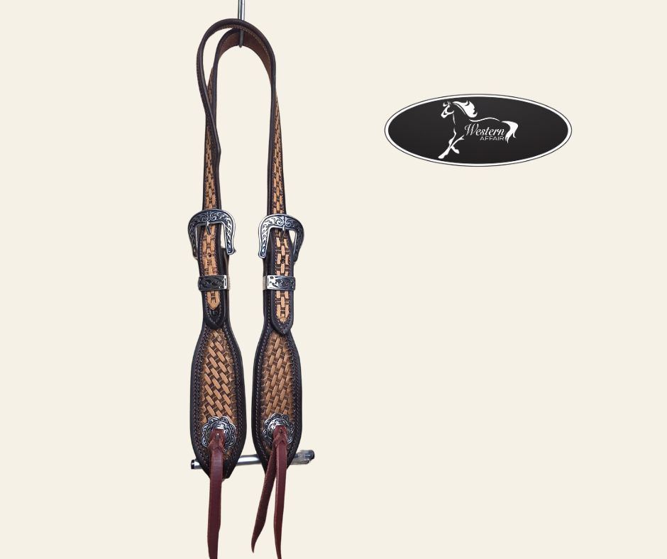 1 1/4" Two Tone Tooled Split Ear Headstall - Amish Range 1 1/4" Two Tone Tooled Split Ear Headstall - Amish Range