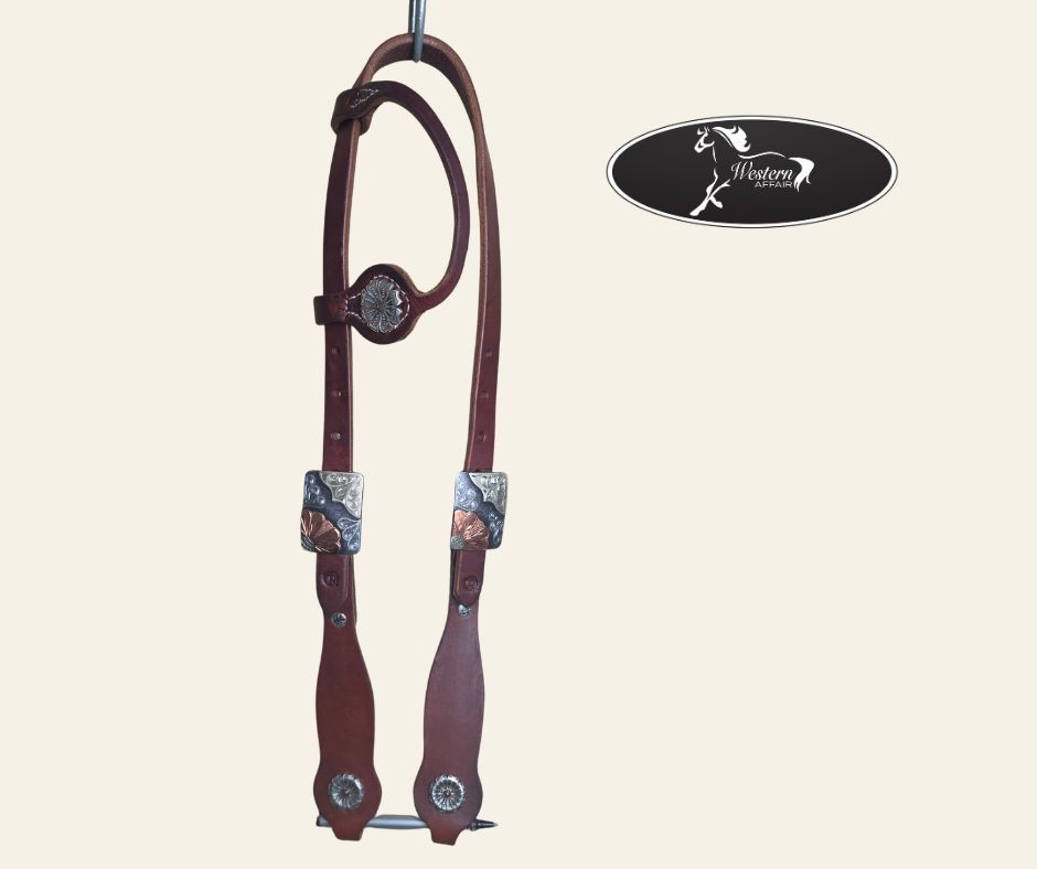 One Ear Leather Headstall w Floral Buckle - Amish Range One Ear Leather Headstall w Floral Buckle - Amish Range