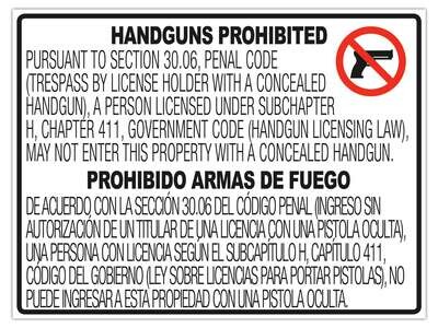 30.06 24x18&quot; Horizontal No Concealed Carry Signs