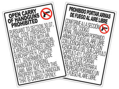 30.07 12x18&quot; Set No Open Carry Signs