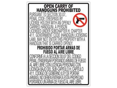 30.07 18x24&quot; Vertical No Open Carry Signs