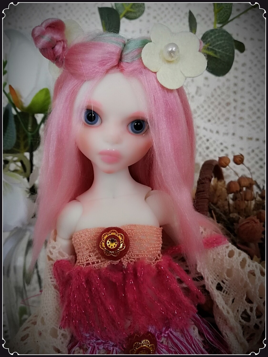 Full set white "Linou in pink" (23cm) - Complete doll