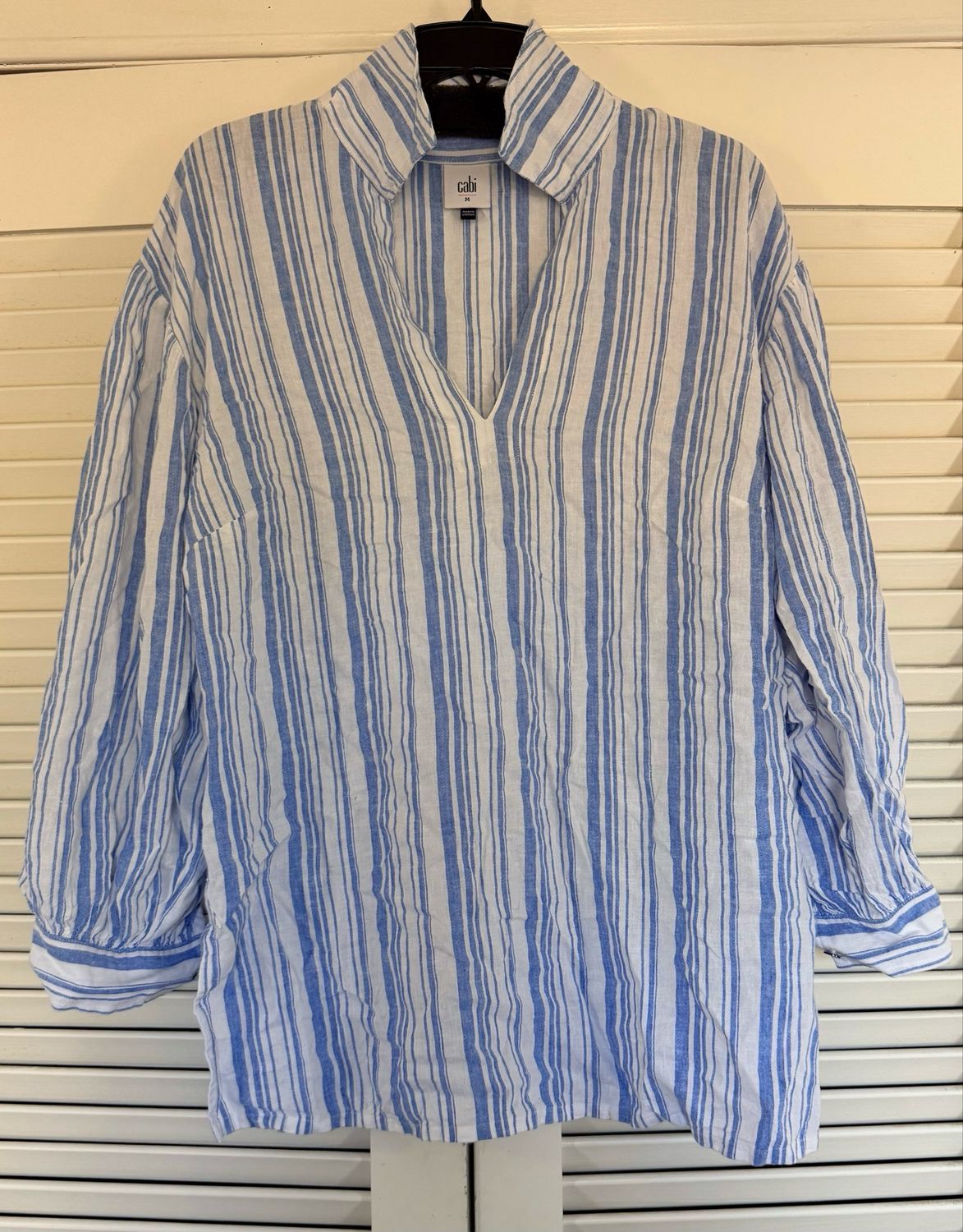 cabi Blue Striped Linen Tunic - Medium