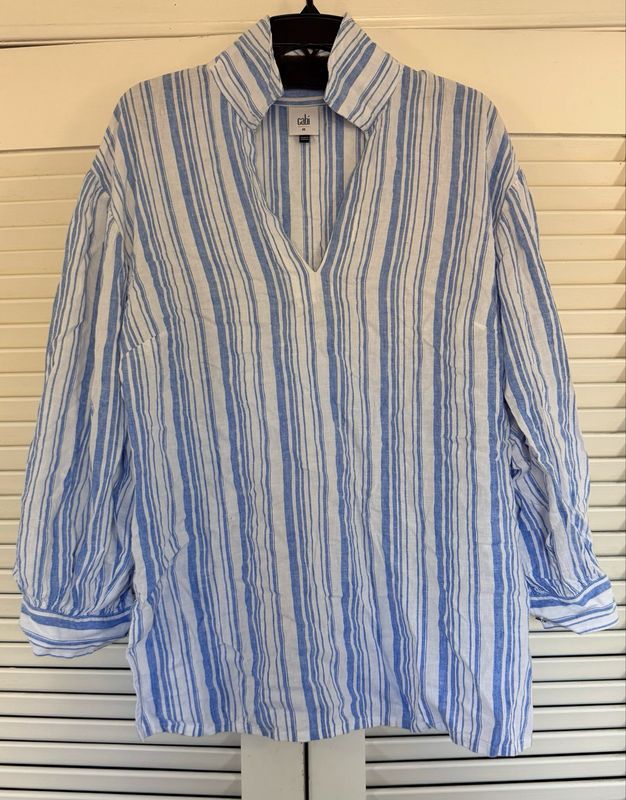 cabi Blue Striped Linen Tunic - Medium